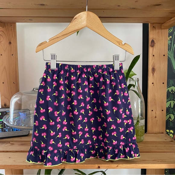 Oscar de La Renta Blue Pink Floral Print Ruffle Skirt 6 - Picture 2 of 11